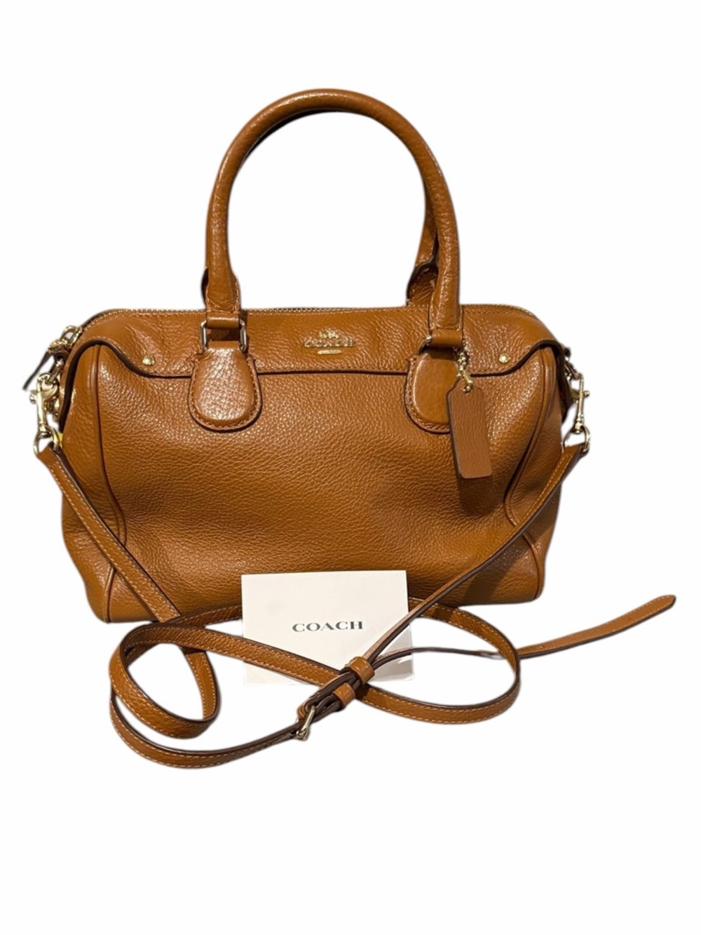 Coach Mini Bennett Satchel Pebbled Leather Caramel Brown Crossbody Strap VGC - Picture 1 of 16
